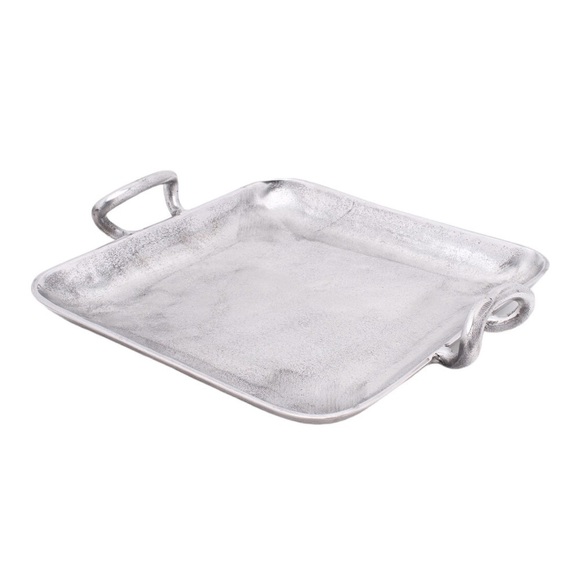 Serving Tray/Platter Brushed Silver Textured Square Aluminum IHI EUC Handicrafts - Picture 5 of 8